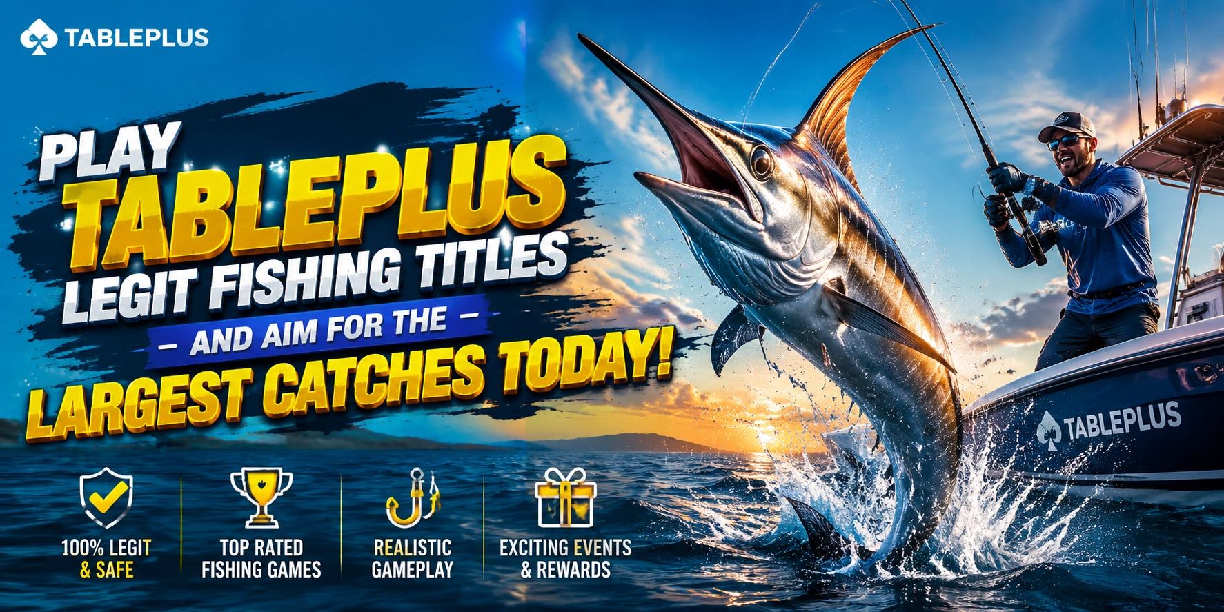 TablePlus fishing game visual showing the arcade-style interface