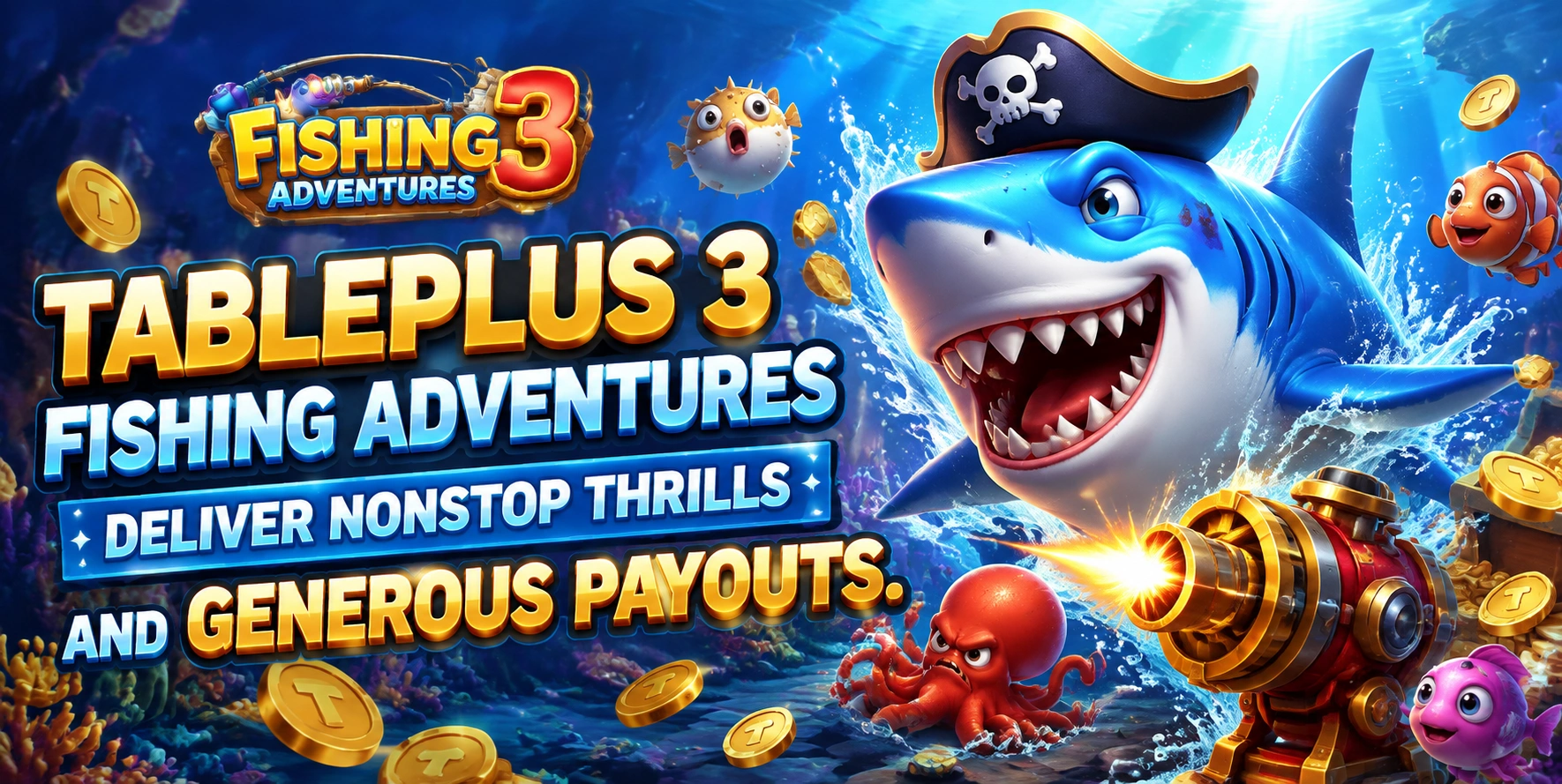 Fishing game scene with bright underwater action