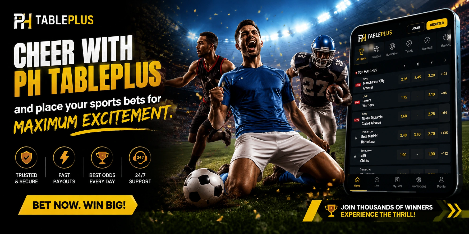 TablePlus Sports mobile-friendly section